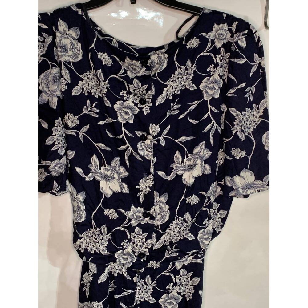 Lisa II vintage front tie dress 16 blue floral back button cottage core teacher - Picture 4 of 7